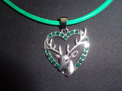 bavarian necklace silver with strass and green trim