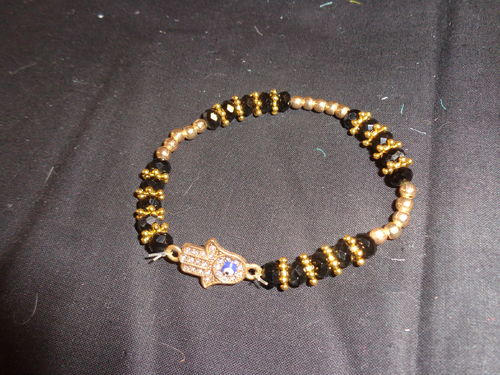 elastic bracelet gold with black beads