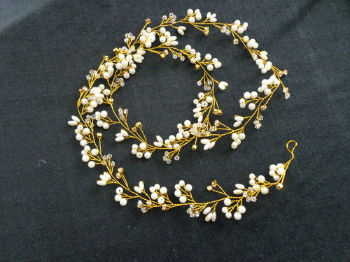 hair decoration/bridal gold/pearl 39"