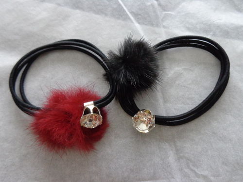 hairband with strass and fur, diff col.