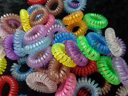 Spiral-Haargummi klein, durchsichtig, sortierte Farben 4St.Packung