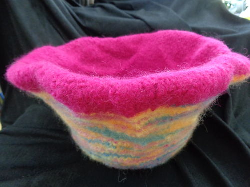 felted basket large pink/multi