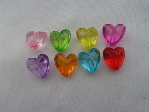 acrylik strass heart beads, diff. col.