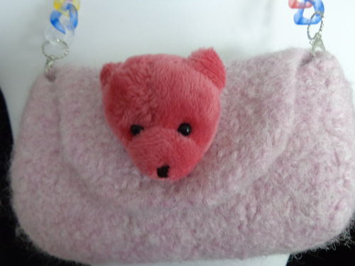 tiny felted purse pink with bear