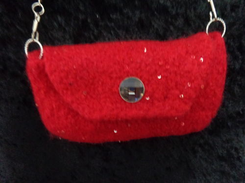 tiny felted purse red with paillettes and strass