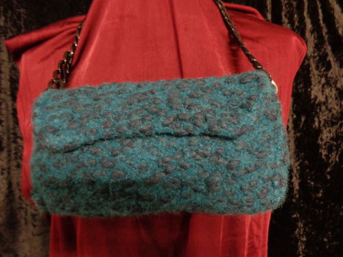 tiny felted purse  dark turquoise/black